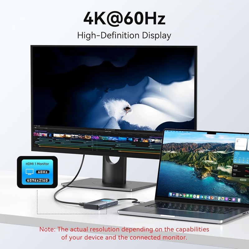 Mokin 7 in 1 USB C Hub, 4K@60Hz Smart LED Docking Station with HDMI,PD 100W,2*USB A 3.0,USB C 3.0,SD/TF Card Reader,Monitor Adapter for MacBook/Dell/HP/Lenovo - Image 4